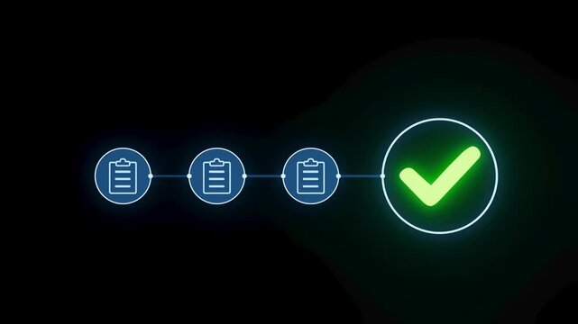 Green check mark shows completion of tasks in digital checklist on dark background.
