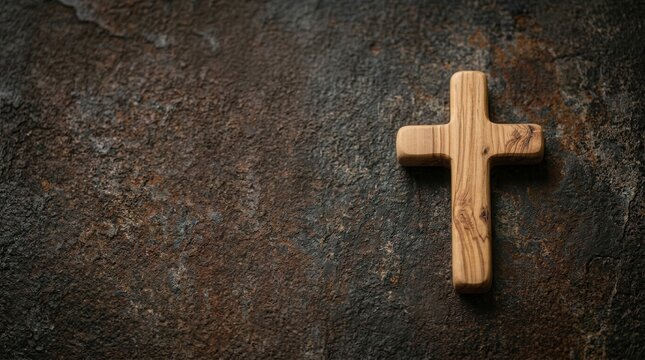 A simple wooden cross on a dark background symbolizing faith, hope, and Easter.