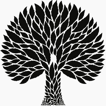 Black tree icon, leafy silhouette, vector graphic, minimalist design