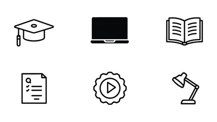 Education Icons Set: A collection of educational icons in a clean, minimalist style, perfect for representing learning, study, and academic pursuits. © Mahbuba