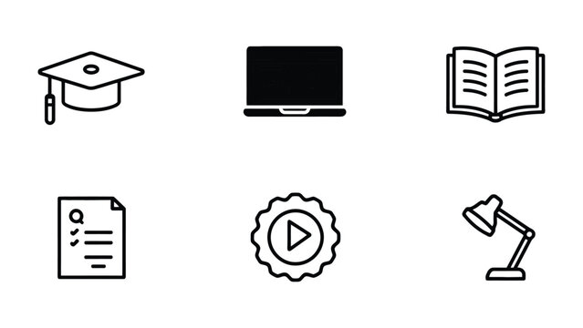 Education Icons Set: A collection of educational icons in a clean, minimalist style, perfect for representing learning, study, and academic pursuits.