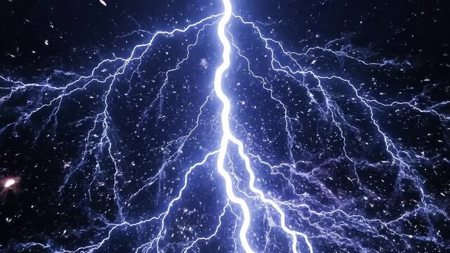 Glowing lightning bolt electrifies dark space with vibrant blue and purple hues 4k video