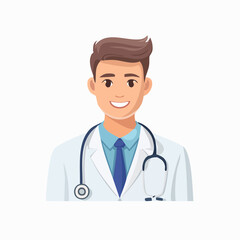 Fototapeta premium Smiling Male Doctor Vector Wearing White Lab Coat and Stethoscope