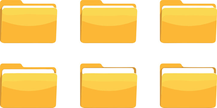 Realistic Glossy Yellow File Folder Icon Set in Open and Closed Positions for Office, Document, and Digital Storage UI Designs