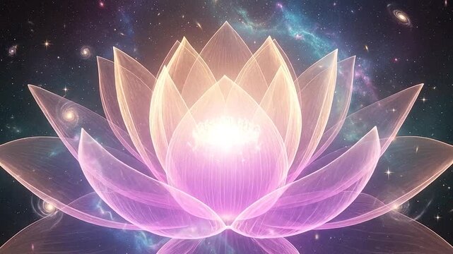 A beautiful, glowing flower in the vast, colorful expanse of the cosmic universe, with stars