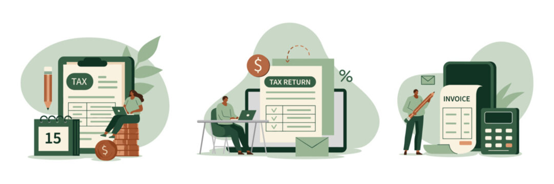 Financial management and accounting concepts with flat design accounting business management financial calculator document analysis planning calculation investment information spending