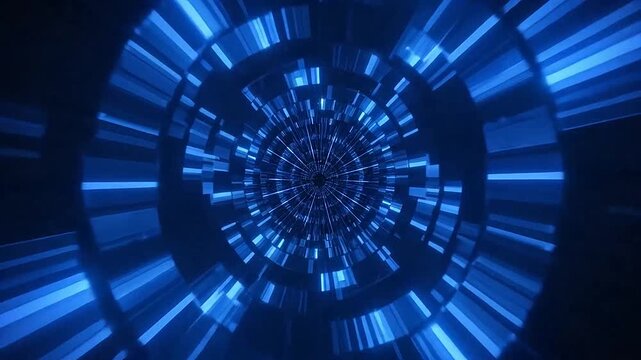 Abstract blue light tunnel with bright lines and a futuristic digital background design