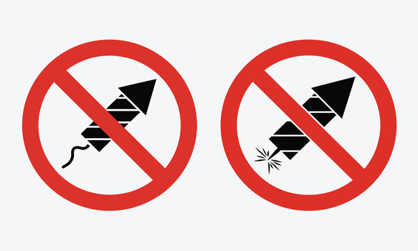 Prohibition sign for fireworks and sparklers, vactor illustration