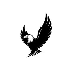 Fototapeta premium Bald Eagle Flying with Open Spread Wings Bold Black Silhouette Photo Illustration for Tattoo T-Shirt Logo Wall Art Print Poster Sticker and Graphic Design
