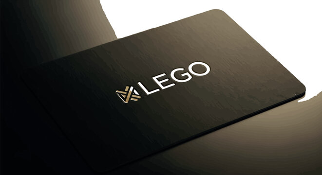 Golden lego logo branding embossed on a premium black textured business card surface for high end corporate identity and luxury marketing design presentation for creative projects