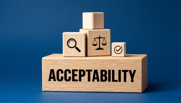 Wooden blocks depicting the concept of acceptability with inspection and verification icons