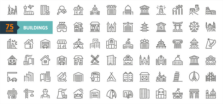 Building minimal thin line web icon set. Outline icons collection. Simple vector illustration.