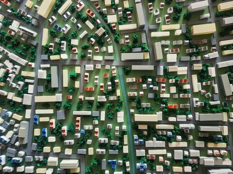 City street Urban Planning development Model aerial view Downtown residential area