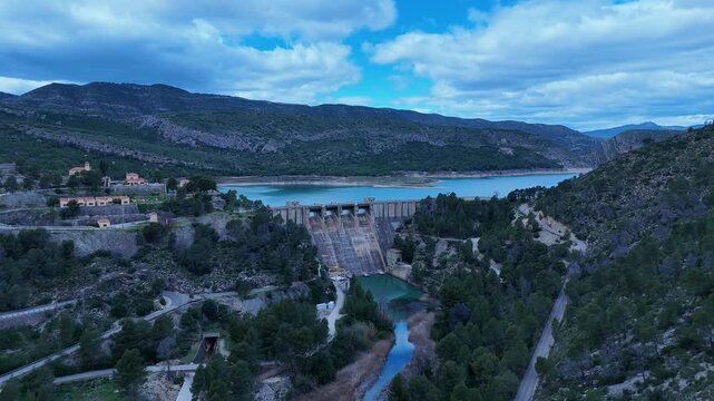 Aerial Drone View of Loriguilla Reservoir Turia Canyon Valencia Spain
