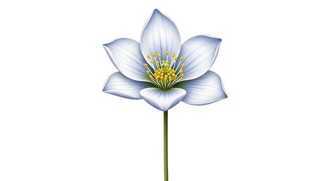 白い背景に孤立した、黄色い雄しべと白い花びらを持つ美しい一輪の植物の花のイラストレーション flower white petals yellow stamen