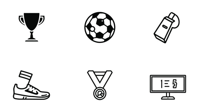 Soccer Icons Set: A collection of meticulously crafted soccer icons, presenting a selection of essential elements synonymous with the sport, perfect for design project.