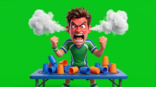 Cartoon Character Expressing Intense Anger and Frustration with Smoke.