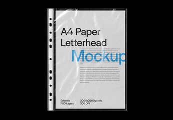 A4 Paper Letterhead Mockup Inside Transparent Plastic Sleeve