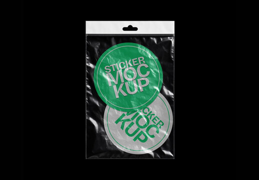 Round Sticker Mockup Inside Transparent Zipper Plastic Bag