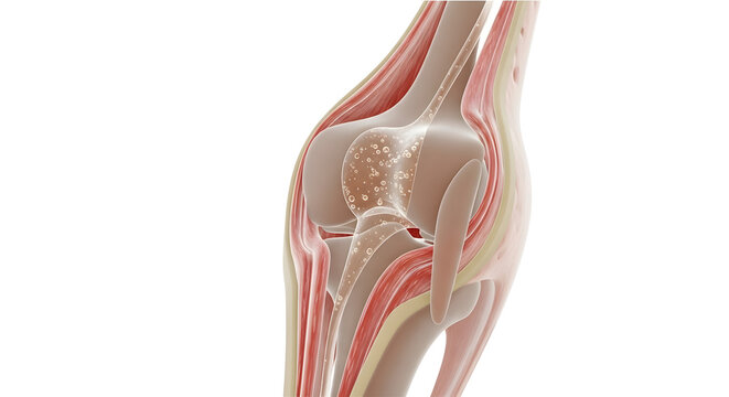 Detailed 3D Medical Illustration Of Human Knee Joint Anatomy Showing Cartilage Ligaments And Muscles