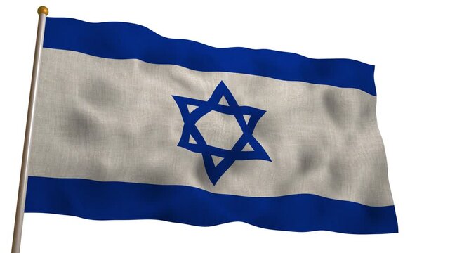 Seamless loop of the official flag of Israel with the blue Star of David waving on a white background. High quality 3D render for national, religious, and political concepts.