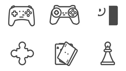 Game Icon Collection: A collection of game icons, ideal for illustrating gaming, leisure and entertainment. The line art style emphasizes the simple and iconic forms of each object. © Mohiuddin123