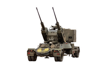 Obraz premium An old green Soviet military battle tank with a heavy armored turret and cannon is isolated as a plastic toy model camouflage vehicle for army war machine artillery power