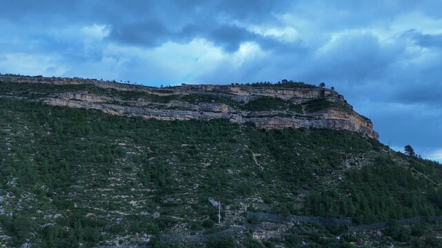 Aerial Drone View of Turia Canyon Nature and Cliffs Valencia Spain
