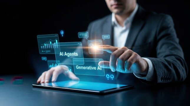 AI agents connecting assistant chat, prompts, ads, and analytics to automate marketing workflows.