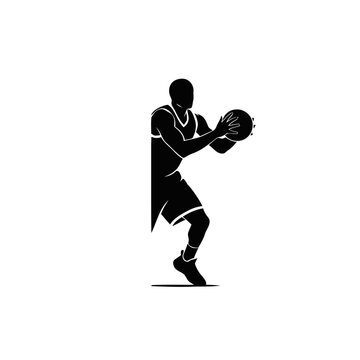 Basketball player silhouette holds the ball firmly against the chest as if protecting the possession during a tight defensive play in a competitive game of professional team sports.