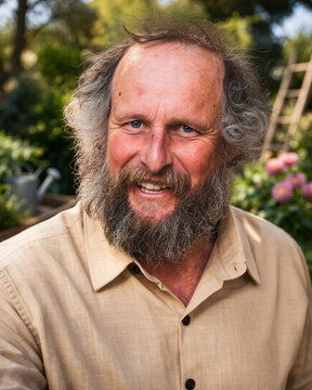 &Auml;lterer gl&uuml;cklicher Mann im Garten