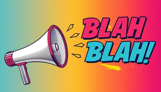 Megaphone Blah Blah Comic Pop Art Style Colorful Bold Typography Announcement Loud Speaker Banner Design