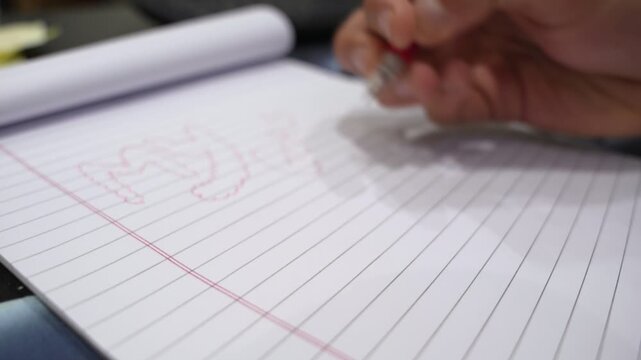 Close-up of a hand writing goals for 2027 in a lined notebook with a pen on a desk, showing planning, note-taking, and personal organization in an indoor workspace.