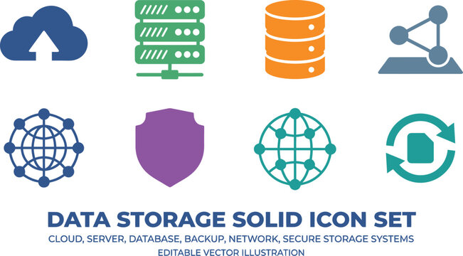 A set of colorful data storage icons on a white background for secure cloud computing