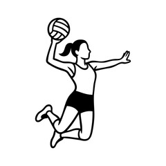Logotipo con dibujo minimalista con líneas de secuencia de acción deportiva con jugadora de voleibol o balonmano con equipación deportiva © teracreonte
