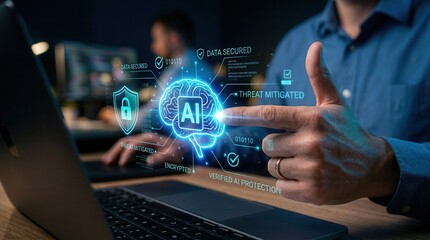 Naklejka premium Artificial intelligence security and data protection concept with digital trust icons.