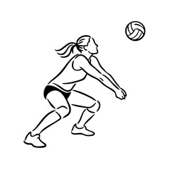 Logotipo con dibujo minimalista con líneas de secuencia de acción deportiva con jugadora de voleibol con equipación deportiva © teracreonte