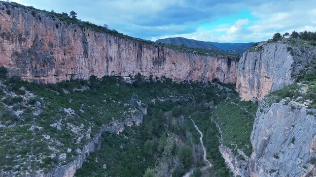 Aerial Drone View of Turia Canyon Bridges, Valencia Region Spain Cloudy
