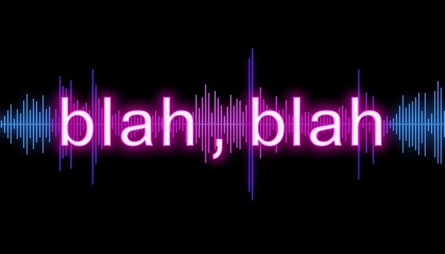Neon pink text with stylized blue purple soundwave pattern creating abstract audio visualization digital design