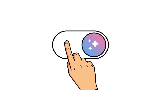 Hand Touching AI Colorful Toggle Button UI &mdash; Finger Pressing Gradient Switch Icon for App Interaction
