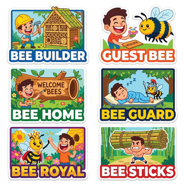 Busy 2D Stickers Of People Building Bamboo Hotels For Bees And Offering Tiny Drinks To Insects For World Environment Day Pollinator Conservation Honey Bee Save The Bees Habitat Protection Art Scene