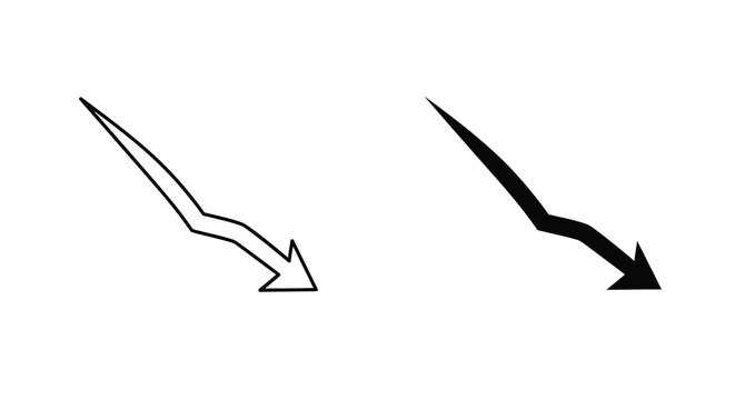 A simple graphic depicting two black arrows pointing downwards and to the right high quality professional detailed modern