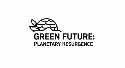 Fototapeta premium A turtle shell silhouette with leaves above text about planetary resurgence