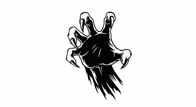 A black and white illustration of a monstrous claw reaching out