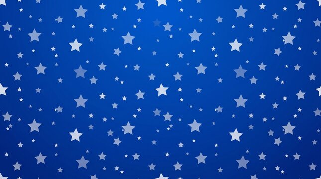 A vibrant blue background features numerous scattered white and light blue stars creating a festive and abstract pattern