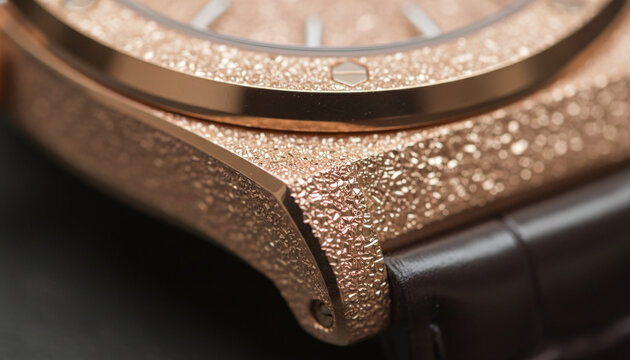 Frosted 18k rose gold texture with sparkling micro hammered finish