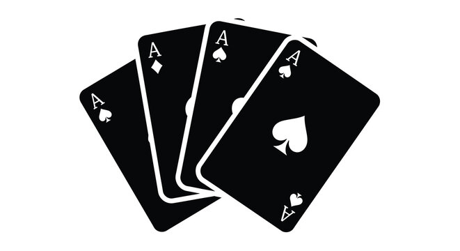 A fan of four playing cards is displayed showcasing the ace of diamonds spades hearts and clubs