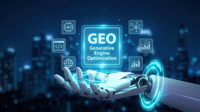 Digital marketing concept featuring GEO strategy and optimizing content for AI search engines.