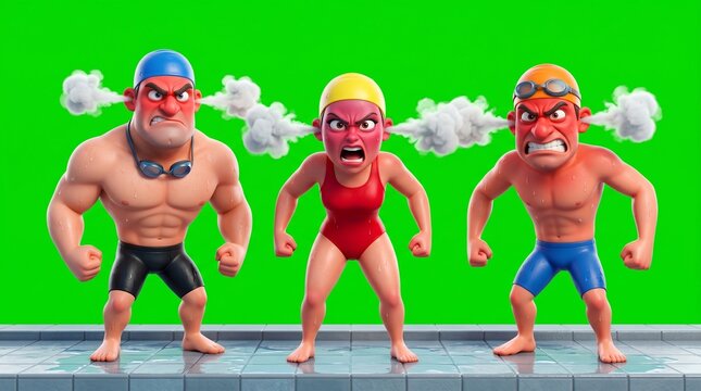 Cartoon Swimmers Displaying Anger and Frustration with Steam.