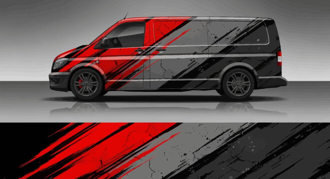 Modern red and black geometric livery design for cargo van